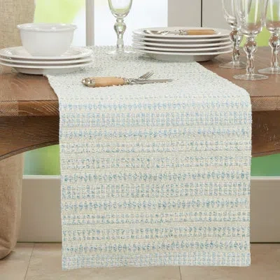 Saro Geometric Table Runner In Aqua