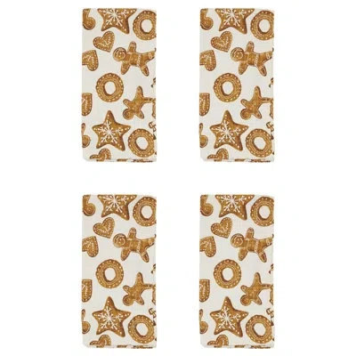 Saro Gingerbread Design Table Napkins (set Of 4) In Brown