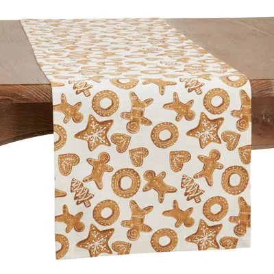 Saro Gingerbread Design Table Runner In Brown