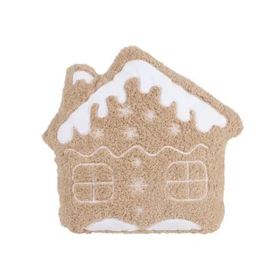 Saro Gingerbread House Polyester Filled Throw Pillow - Plush Gingerbread House Shaped Throw Pillow For Ch In Neutral