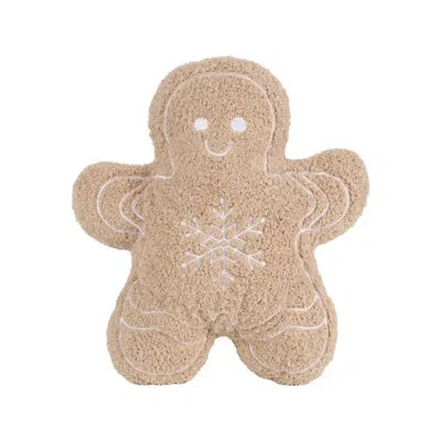 Saro Gingerbread Polyester Filled Throw Pillow - Plush Gingerbread Cookie Throw Pillow For Christmas Deco In Neutral