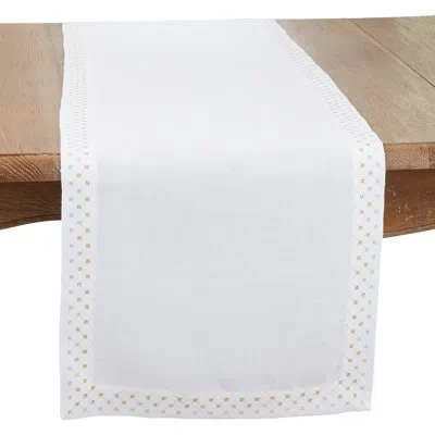 Saro Gleaming Weave Metallic Lattice Table Runner In White