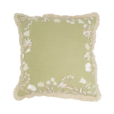 Saro Graceful Embroidered Floral Pillow In Green,no Insert