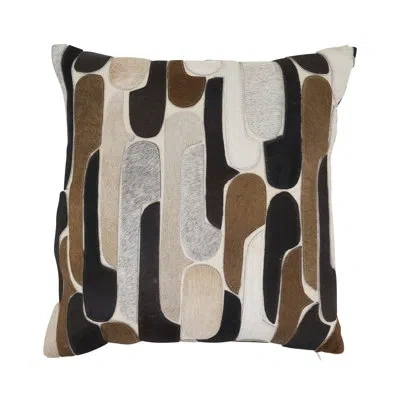 Saro Hair On Leather Throw Pillow Cover - Modern Geometric Throw Pillow Cover With Genuine Hair On Leathe In Does Not Apply