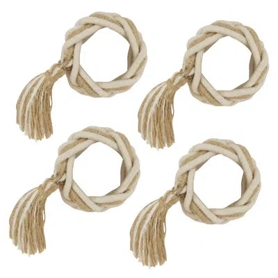 Saro Handcrafted Braided Tassel Napkin Ring (set Of 4) In Ivory