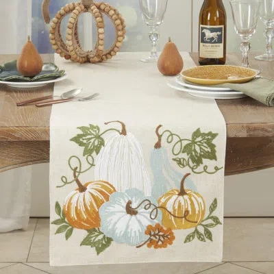 Saro Harvest Bounty Pumpkin Table Runner In Cream