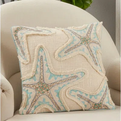 Saro Hermosa Square Cotton Pillow Cover & Insert In Polyester,polyfill