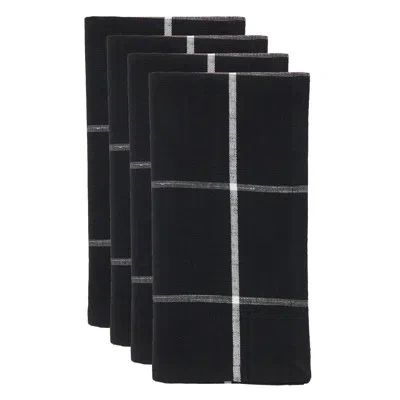 Saro Hester Windowpane 20" Cotton Napkin (set Of 4) In Black