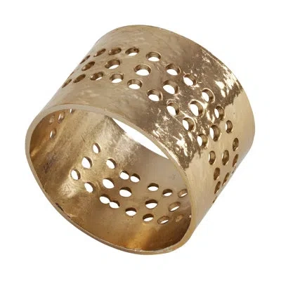 Saro Hole Punched Aluminum Napkin Rings (set Of 4) In Gold