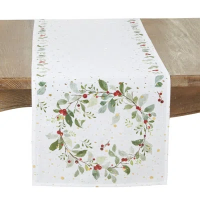 Saro Holiday Cheer Berry Wreath Table Runner In White