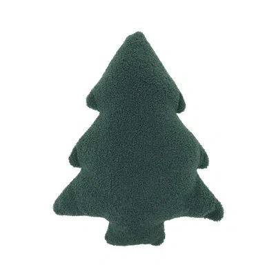 Saro Holiday Christmas Tree Polyester Filled Throw Pillow - Tree Shaped Sherpa Throw Pillow For Festive H In Green
