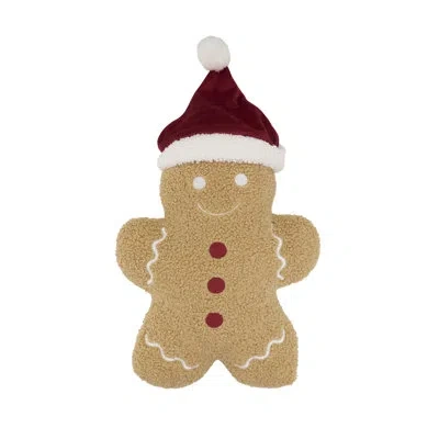 Saro Holiday Gingerbread Man Polyester Filled Throw Pillow - Gingerbread Cookie Shaped Sherpa Throw Pillo In Brown