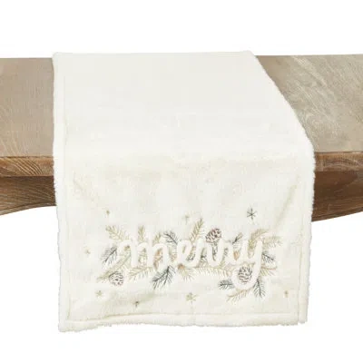 Saro Holiday Glamour Faux Fur Table Runner In White