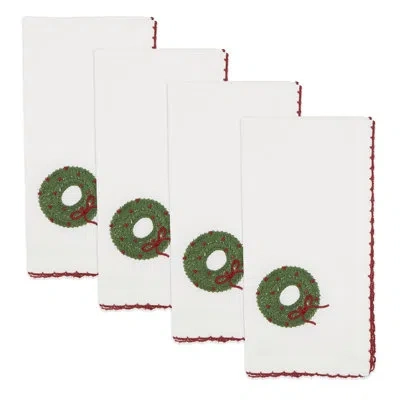 Saro Holiday Harmony Whip Stitch Wreath Napkin (set Of 4) In White