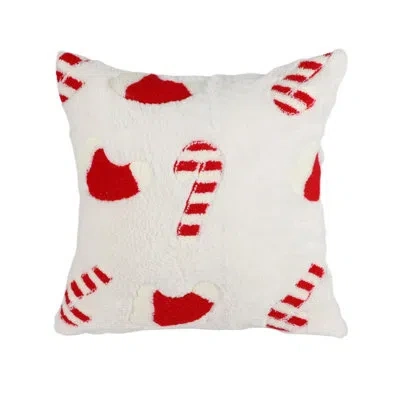 Saro Holiday Plush Candy Throw Pillow Cover - Soft Textured Decorative Cushion Cover For Festive Cozy Hom In Red