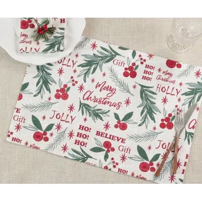 Saro Holly Jolly Cotton 14" Placemat In Multi
