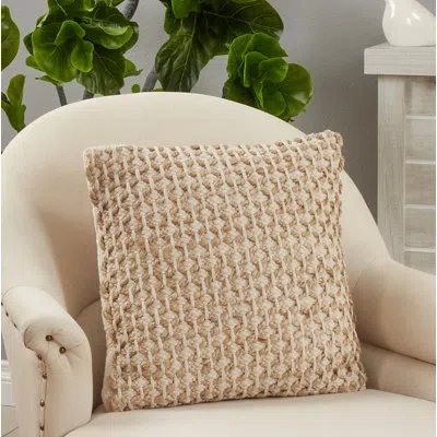 Saro Islander Square Cotton Pillow Cover & Insert In Ivory,polyester,polyfill