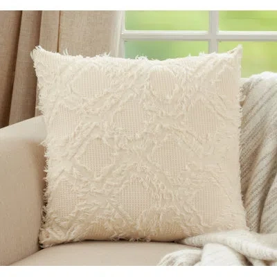 Saro Ivoryline Square Cotton Pillow Cover