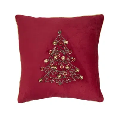 Saro Jeweled Christmas Tree Throw Pillow Cover - Holiday Throw Pillow Cover With Embellished Christmas Tr In Red,does Not Apply