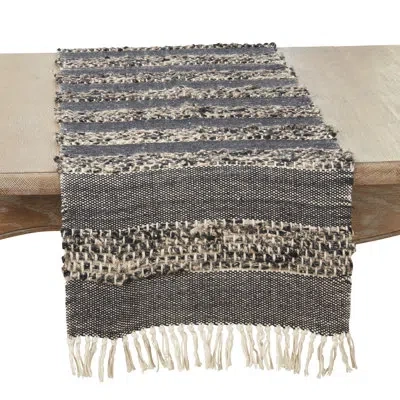 Saro Josette Runner Striped Cotton Table Runner In Black,natural