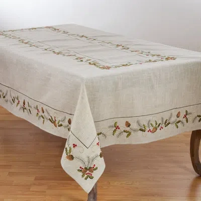 Saro Joyeuses Fêtes Floral Christmas Tablecloth In Beige