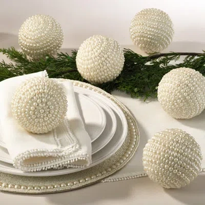 Saro Joyeux Noel Decorative Balls In White