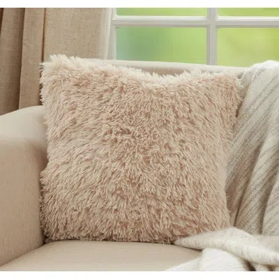 Saro Juneau Faux Fur Pillow Cover & Insert In Down,natural