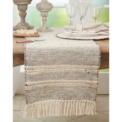 Saro Kema Rectangular Striped Table Runner In Grey