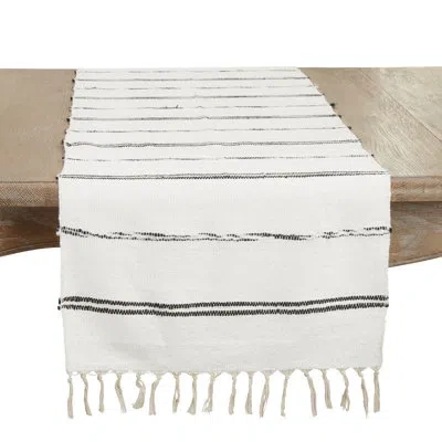 Saro Khione Runner Striped Cotton Table Runner In Natural