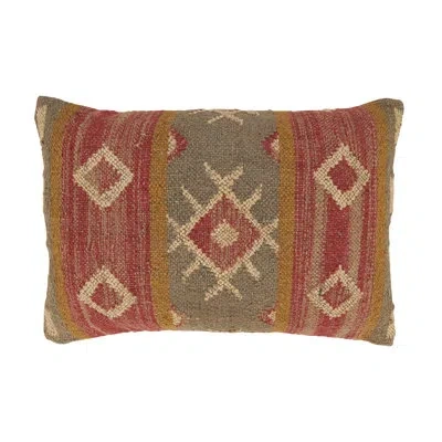 Saro Kilim Wool Geometric Lumbar Pillow In Brown;red