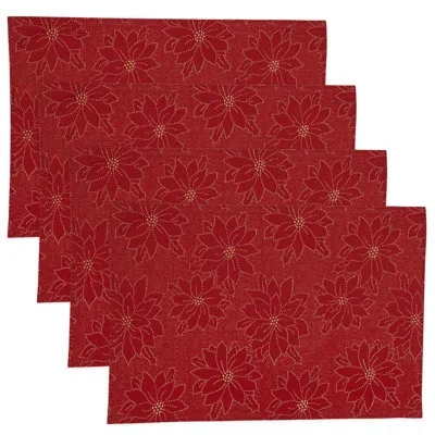 Saro Klotzsch Poinsettia 13" Placemat In Red