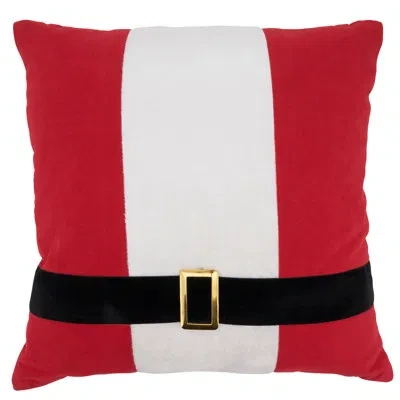 Saro Kringle Santa Belt Design Square Pillow Cover & Insert In Multi