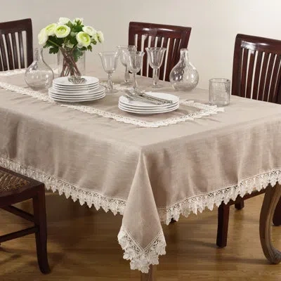 Saro Lace Trimmed Tablecloth In Taupe