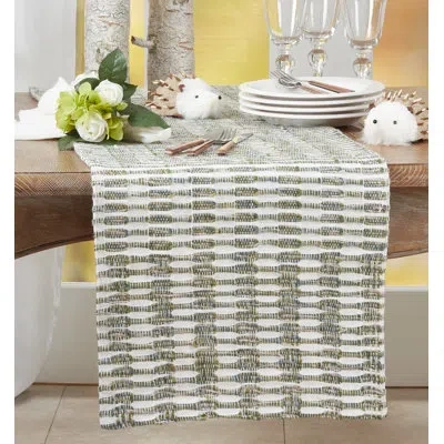 Saro Laelia Striped 100% Cotton Table Runner In Green