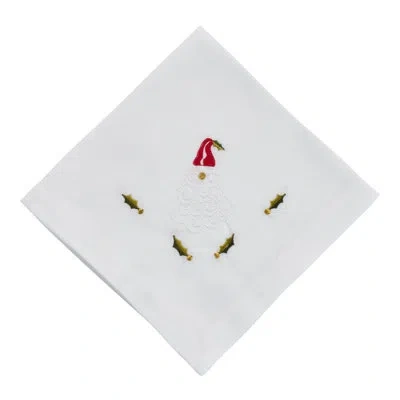 Saro Large Santa 4 Piece Napkin Set In White