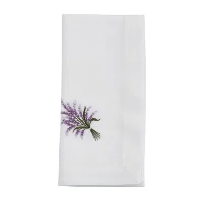 Saro Lavender Design Embroidered 4 Piece Napkin Set In White