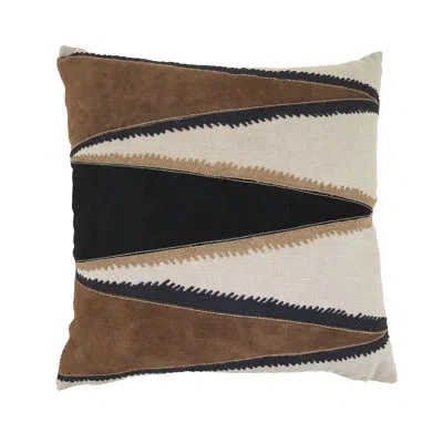 Saro Leather And Cotton Throw Pillow Cover - Modern Geometric Throw Pillow Cover With Leather Panel Accen In Does Not Apply