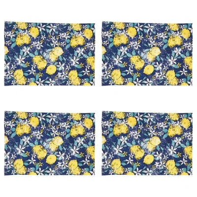 Saro Lemon 4 Piece Cotton Placemat Set In Navyblue