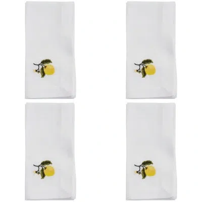 Saro Lemon 4 Piece Napkin Set In White