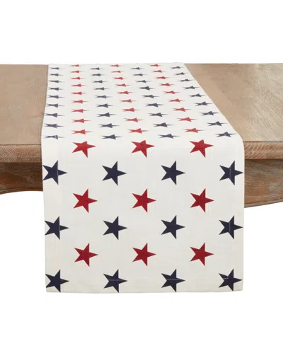 Saro Lifestyle Americana Stars Table Runner, 14"x72" In Red,white,blue