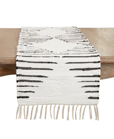 Saro Lifestyle Artisanal Diamond Chindi Table Runner, 16"x72" In Black,white