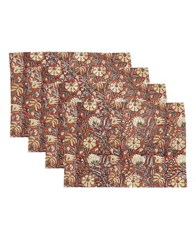 Saro Lifestyle Autumn Botanical Cotton Placemats, Set Of 4 In Brown