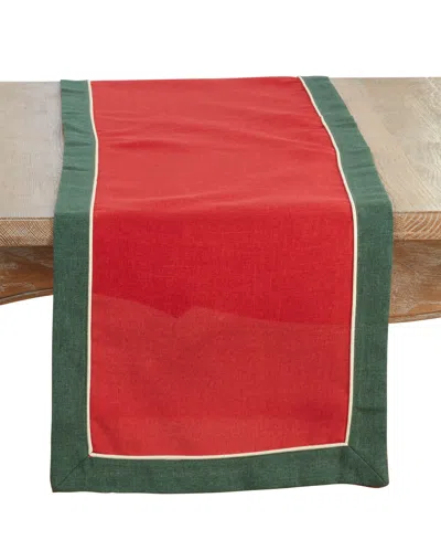 Saro Lifestyle Banded Border Table Runner, 16" X 72" In Red