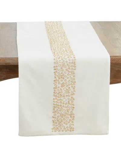 Saro Lifestyle Beaded Band Table Runner, 16" X 72" In White