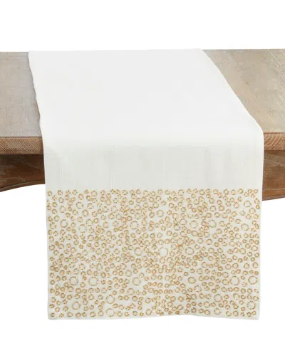 Saro Lifestyle Beaded Band Table Runner, 16" X 72" In White