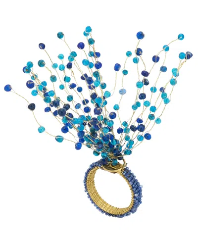 Saro Lifestyle Beaded Design Napkin Ring Set Of 4, In Blue