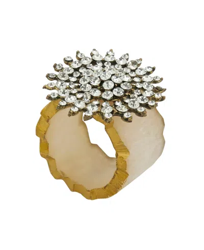 Saro Lifestyle Beaded Elegance Resin Napkin Ring Set Of 4 In Neutral