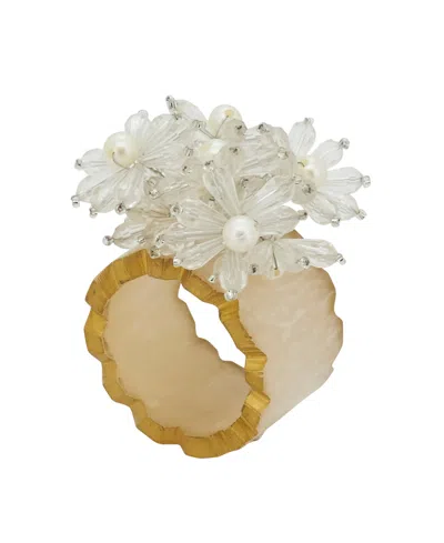 Saro Lifestyle Beaded Petal Delight Resin Napkin Ring Set Of 4, In Clear
