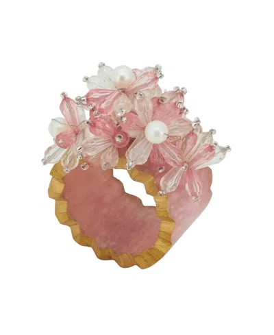 Saro Lifestyle Beaded Petal Delight Resin Napkin Ring Set Of 4, In Pink