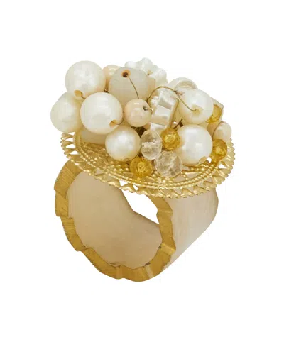 Saro Lifestyle Beaded Radiance Resin Napkin Ring Set Of 4 In Ivory